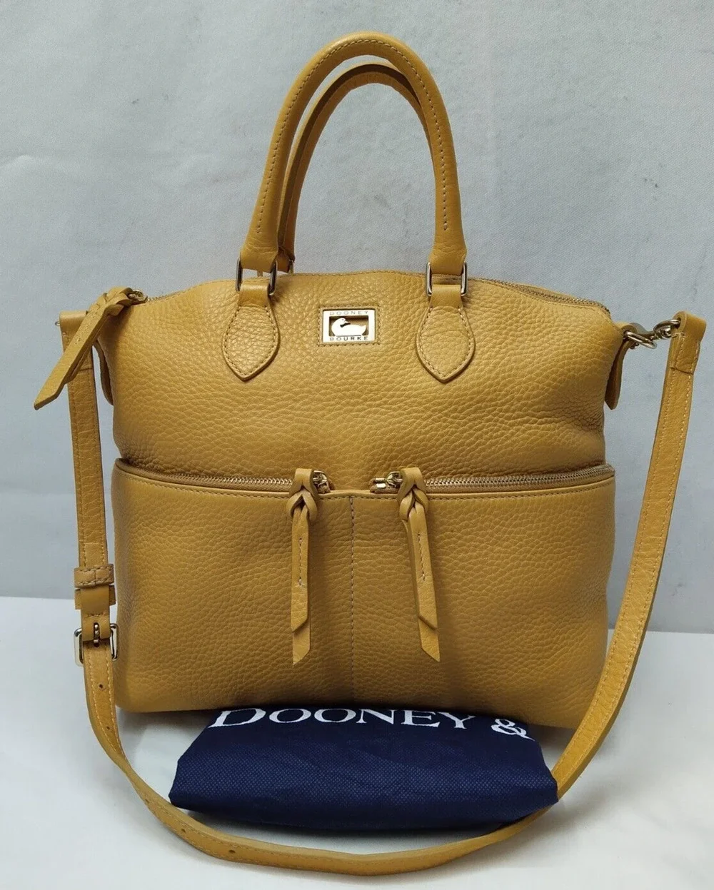 Dooney & Bourke Dillen Yellow Pebbled Leather Double Pocket Satchel Shoulder Bag